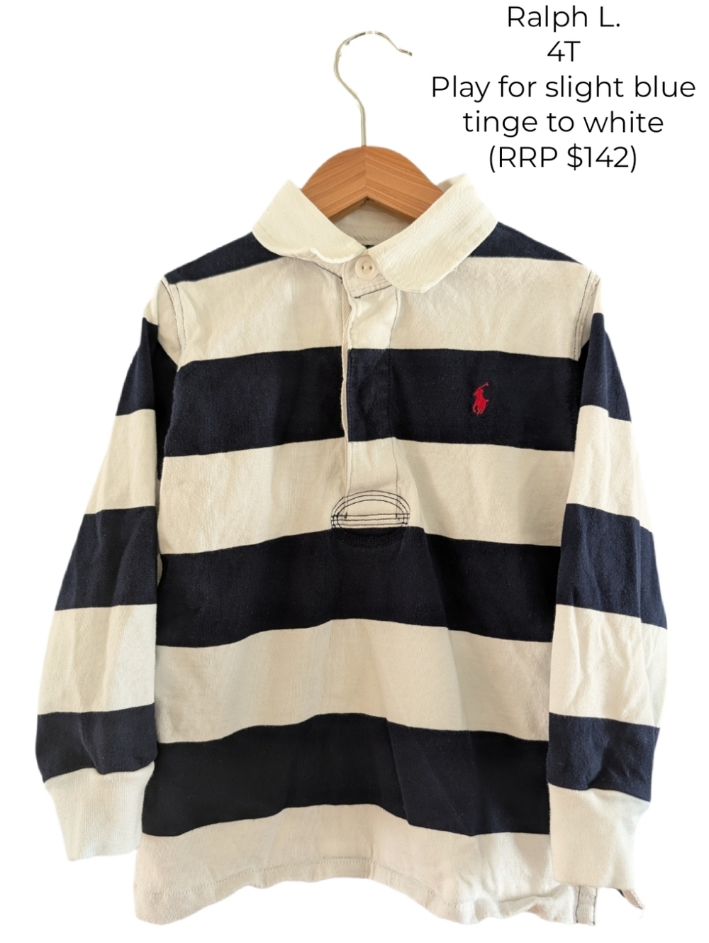 Ralph Lauren Boys' Navy‎ and Cream Striped Rugby Shirt